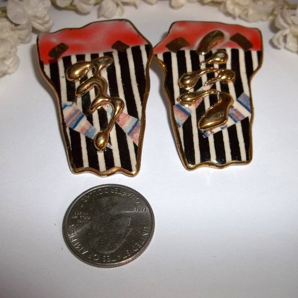 Vintage Earring, Earring, Orange Earring, Vintage Earring Porcelain Earring D418 - Picture 2 of 4